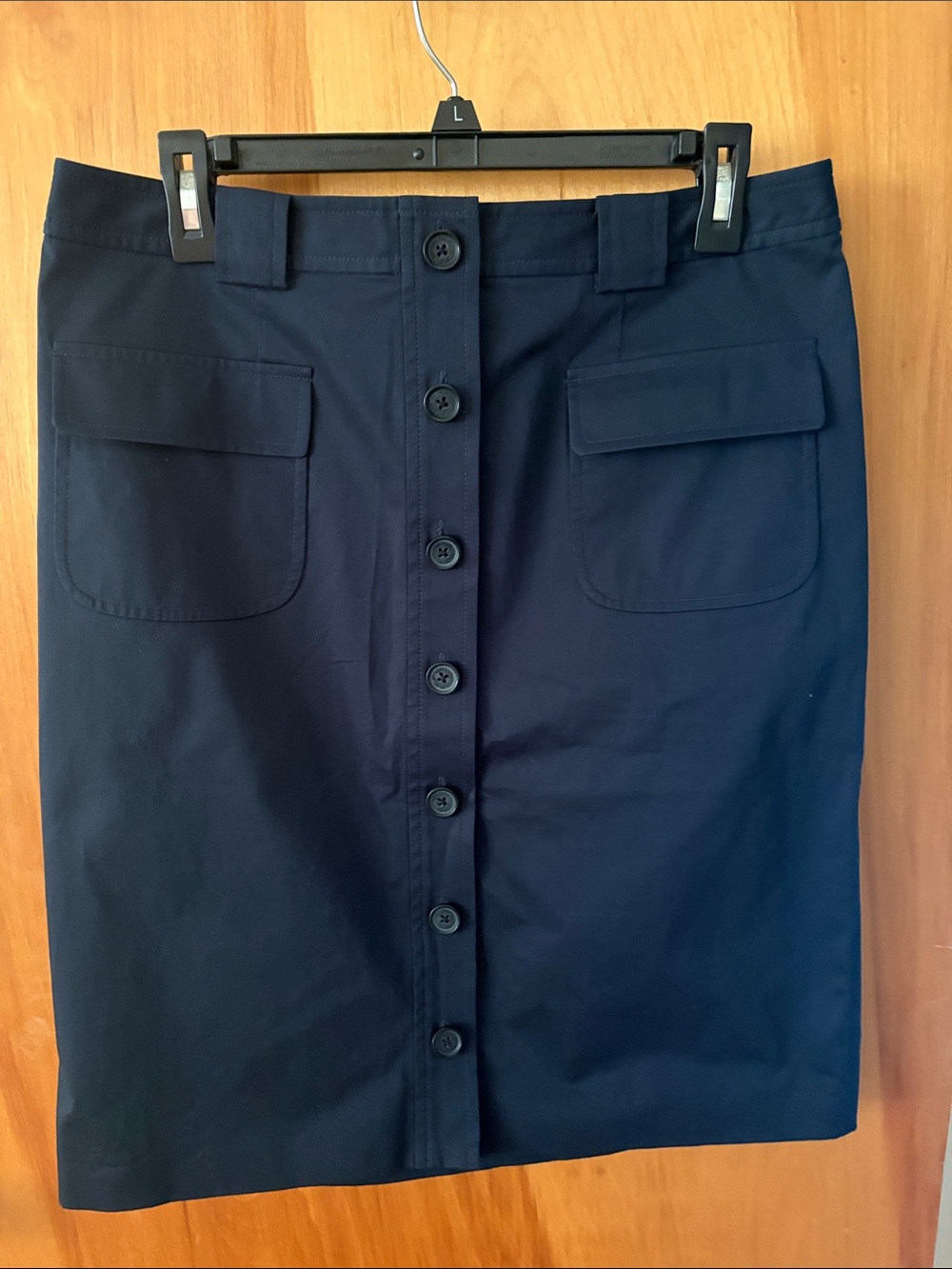 Brooks Brothers 346 Navy Button-Front Pencil Skirt with Patch Pockets Deep Navy